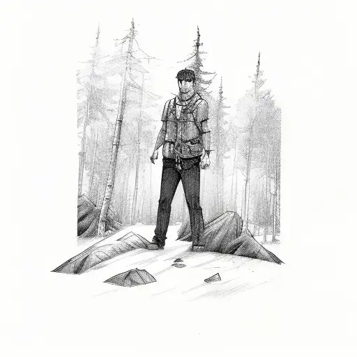 A Confident Man Alone In The Forest