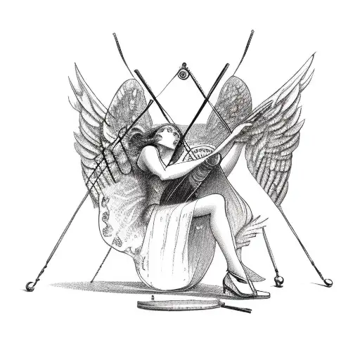 Fallen Angel Playing A Lyre With Broken Strings