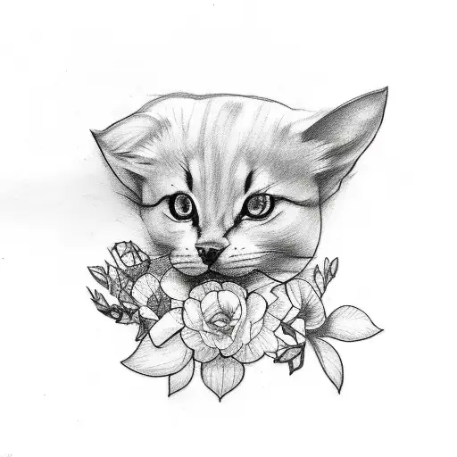 A Sketch-style Tattoo Of A Gentle Animal Resting On A Bed Of Flowers