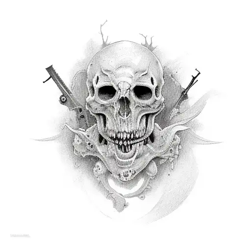 Horror Style Full Chest Piece Black And White