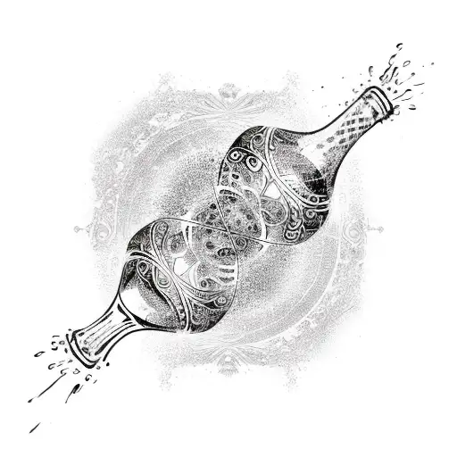 A Wine Glass Filled With Swirling Patterns Forming The Inguz Symbol And Two X's