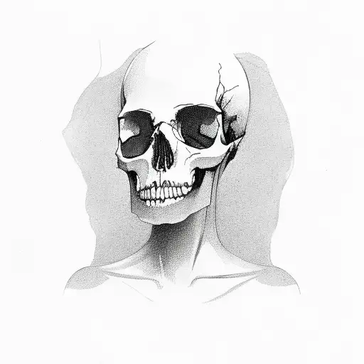 A Woman In Linen With Skull Instead Body