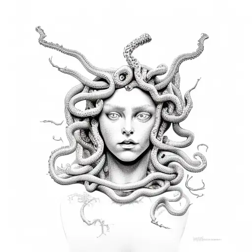 Medusa Portrayed As A Sketch With Intricate Details