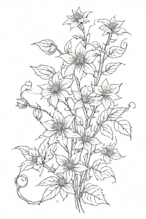 A Sketch Of A Weed Plant Intertwined With Vines And Flowers