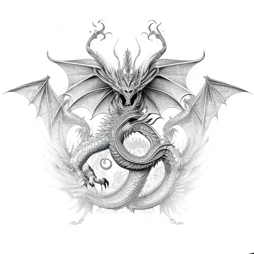 Dragon With Wings Spread Out Perched On Crystals