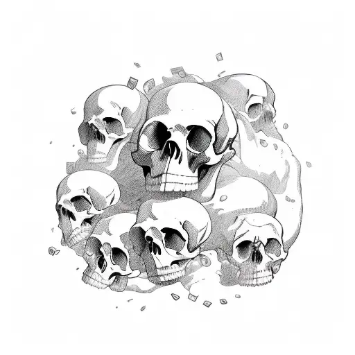 A Pile Of Skulls With Money Pouring Out Of Their Eye Sockets