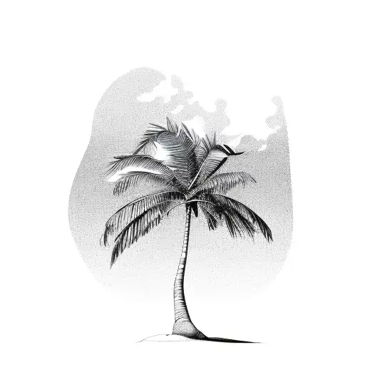 A Relaxing Scene Of A Palm Tree On A Tropical Island In Sketch Style