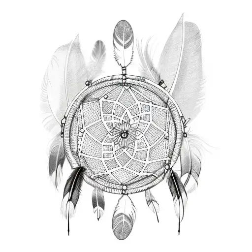 Dreamcatcher With Feathers Black Ink