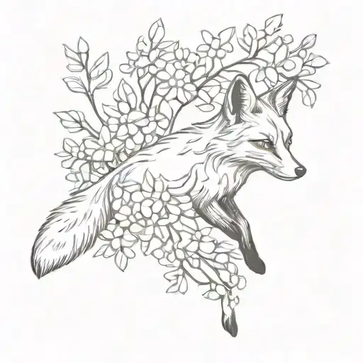Simple Fox Jumping Over Lilacs Blooming