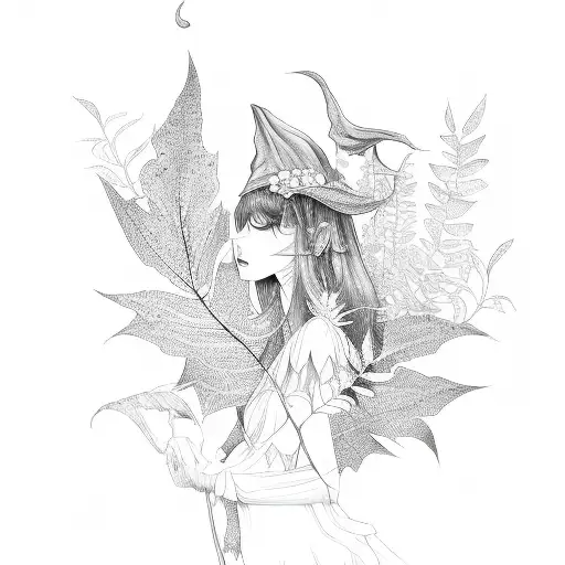 Witchy Line Art With Leafy Plants