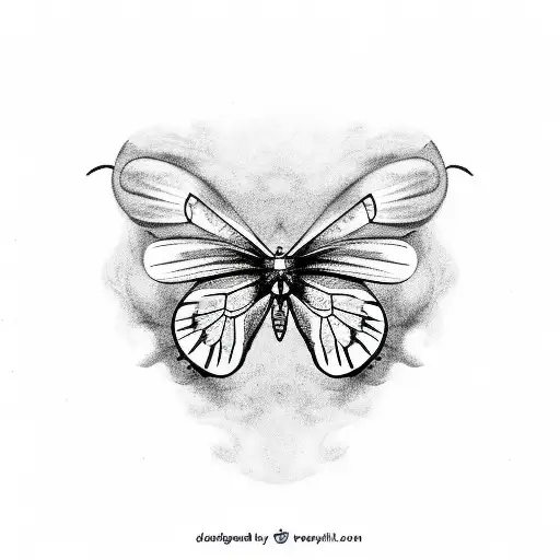 A Sketch Of A Butterfly Emerging From A Cloud Of Smoke
