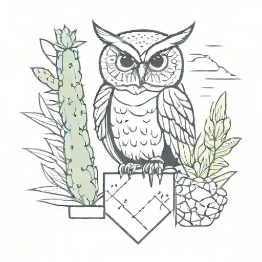 Simple Owl Un Top Of A Square Cactus