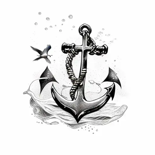 An Anchor That Sinks Under Water With Swallows In The Background