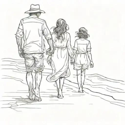 A Sketch Of A Husband And Wife Walking Hand In Hand Along The Beach
