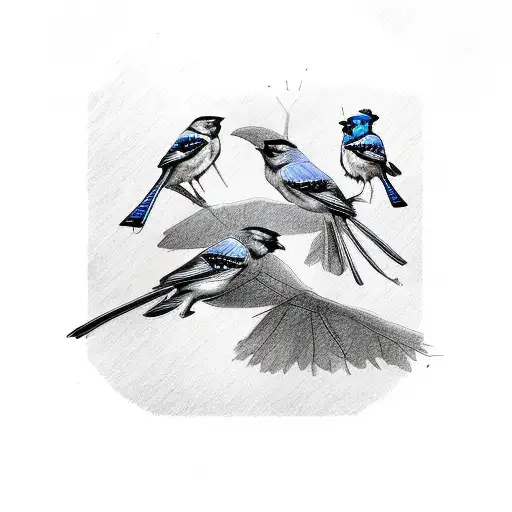 3 Trees With A Crow And Blue Jay In The Foreground