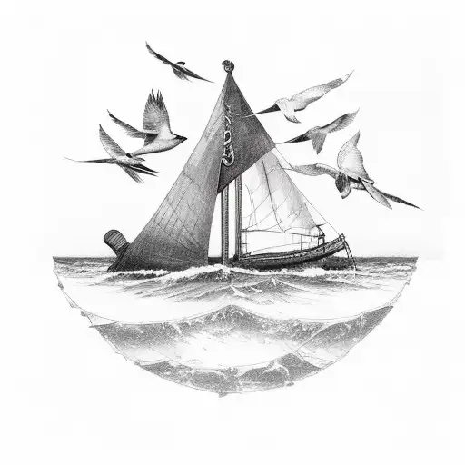 An Anchor That Sinks In The Water With Swallows In The Background