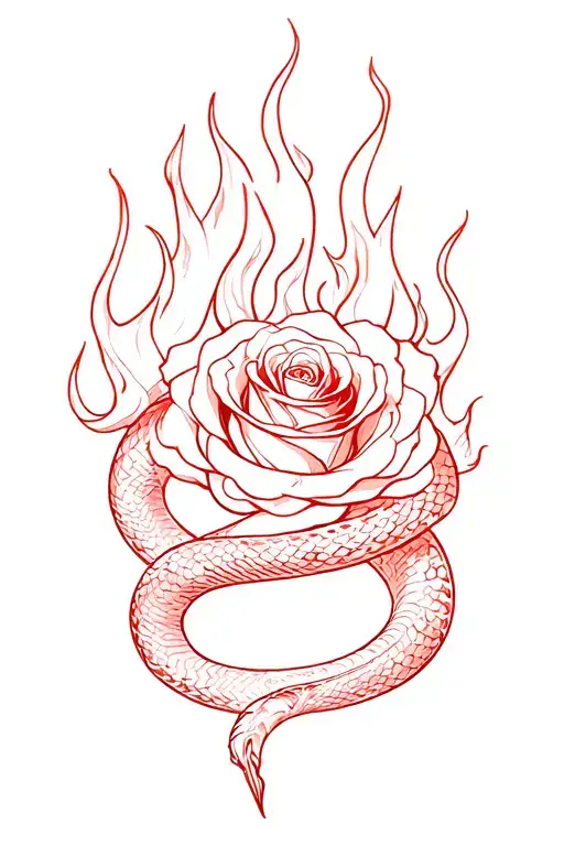 Rose Snake Intertwined With Flames On Top