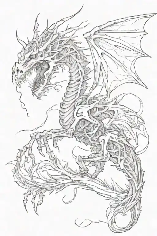 Fierce Dragon Skeleton With Live Nature Elements