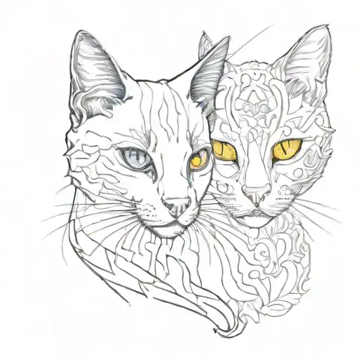 White And Black Male Cat Whith Yellow Eyes And A Female Cat White With Blue Eyes