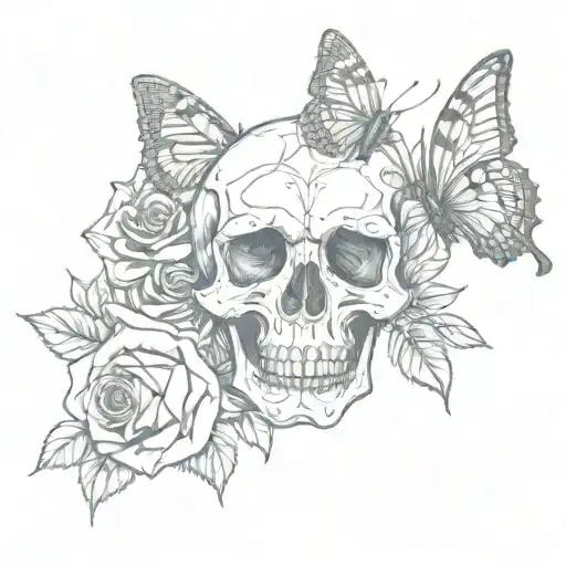 Rose And Skull And Butterfly And Cat