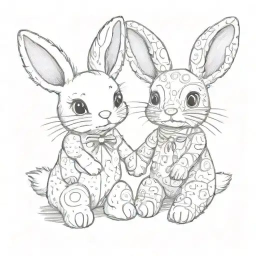 2 Kids Stuffed Toy Bunnies Holding Hands