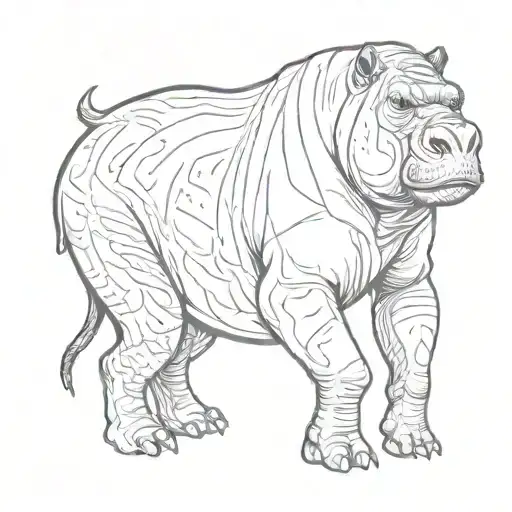 A Tattoo Design Featuring A Playful Interaction Between A Hippo And A Silverback Gorilla