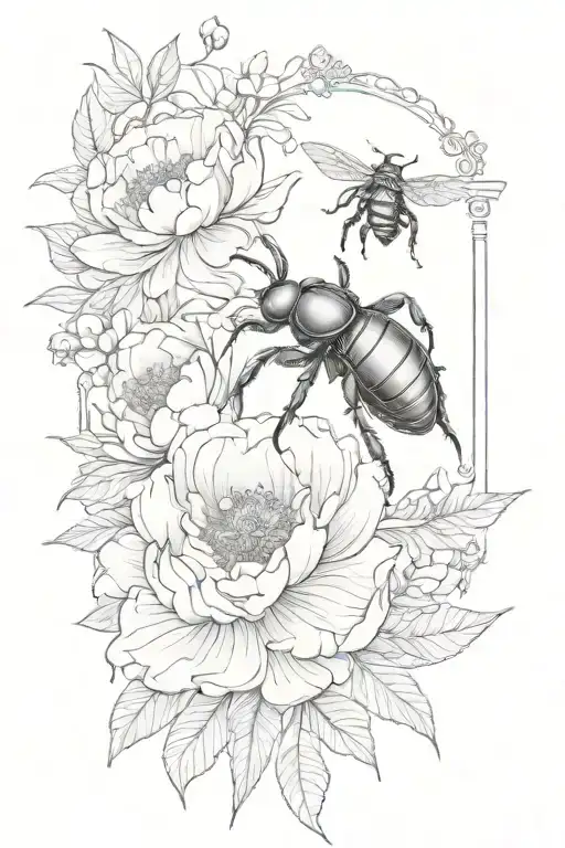 Peony And Stag Beetle
