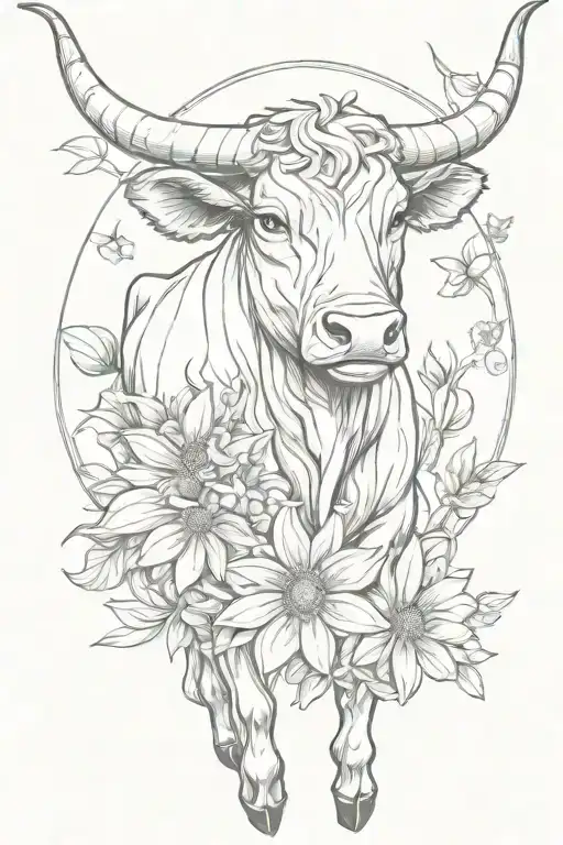 Bull Standing Taurus Zodiac Sign Daisy Flower