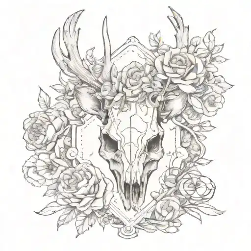A Playing Card Flowers And Deer Skull Inside