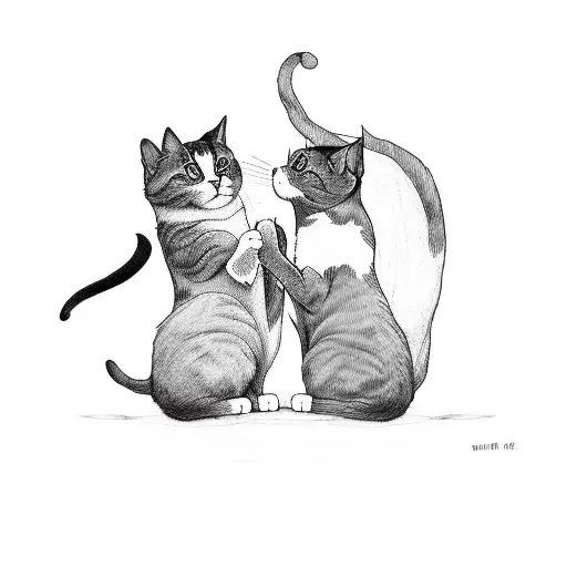 2 Black And White Cats Playing With 1 Black Cat