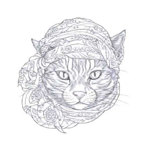 A Black Cat Wearing A Bandana