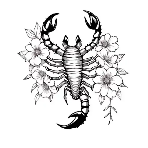 Scorpion And Flowers Intertwined