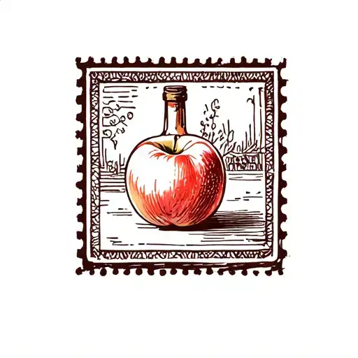 Fine Line Square Postage Stamp With Peach And Wine Bottle Cork Inside