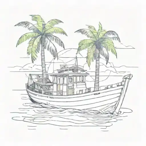 Combine A Tropical Palm Tree With A Blueprint Of A Boat For A Technical Yet Artistic Design