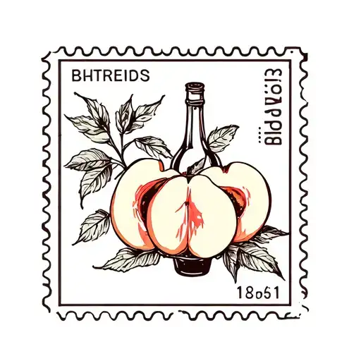 Fine Line Square Postage Stamp With Peach And Wine Bottle Cork