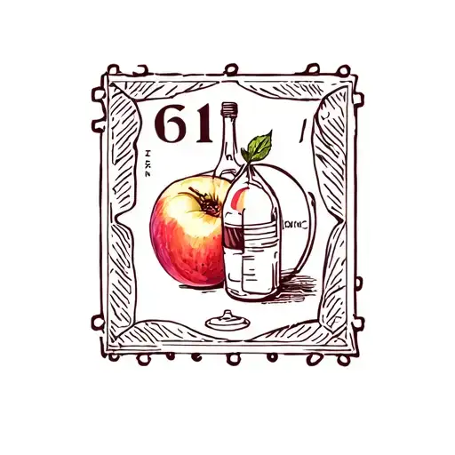 Fine Line Square Postage Stamp With Peach And Wine Bottle Cork Inside