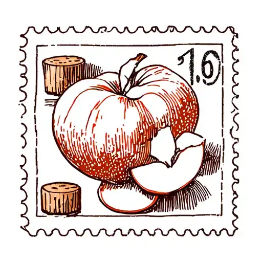 Small Fine Line Square Postage Stamp With Peach And Wine Cork Inside
