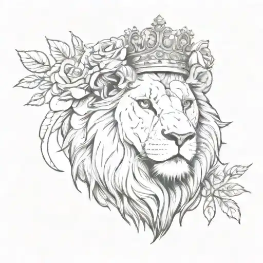 A Sketch Of A Lion Wearing A Crown Of Roses