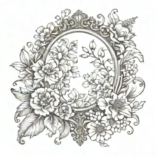Antique Hand Mirror And Flowers