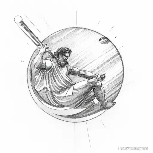 Greek God Holding Saturn Planet