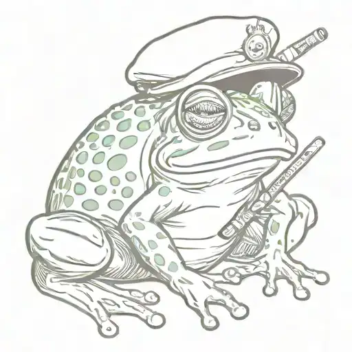 Frog Wearing A Beret With A Baguette And A Cigarette