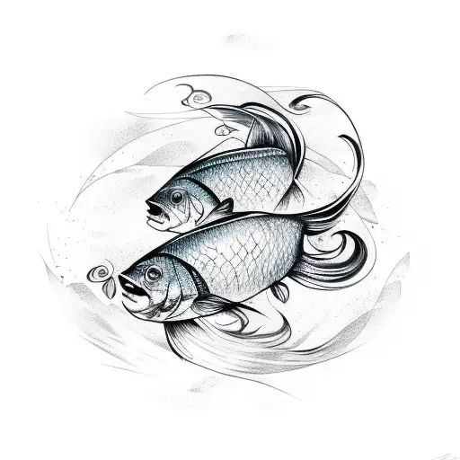 Sketch-style Tattoo Of A Pisces Fish Transforming Into A Flowing Water Wave