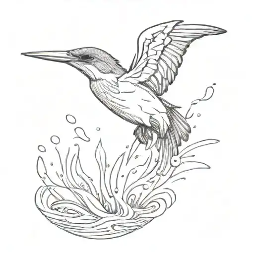 A Minimalist Silhouette Of A Kingfisher Diving Into Water