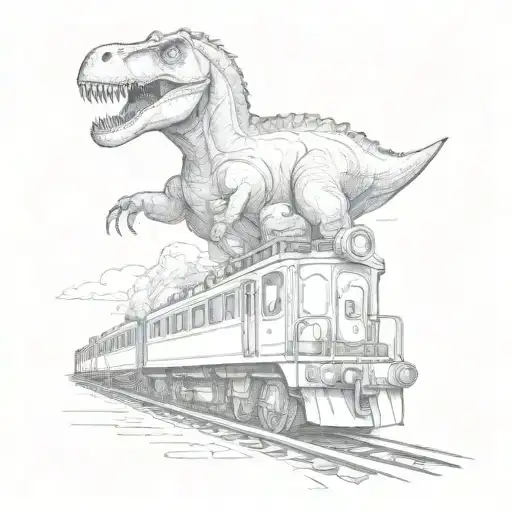 One Dinosaur Riding On Top Of Train