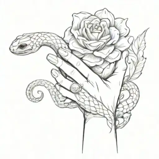 A Middle Finger Gesture Intertwined With A Snake Wrapped Around A Flower