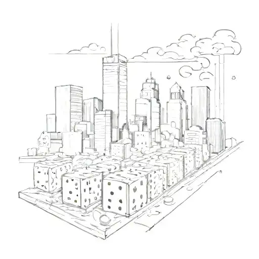 Detroit Skyline With Dice Rolling Through The Streets