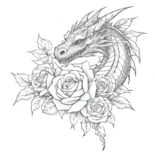 Dragon And Roses On The Shoulder With Some Shading