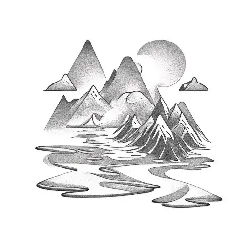 Small Tattoo Design Incorporating A Tropical Island And Mountain