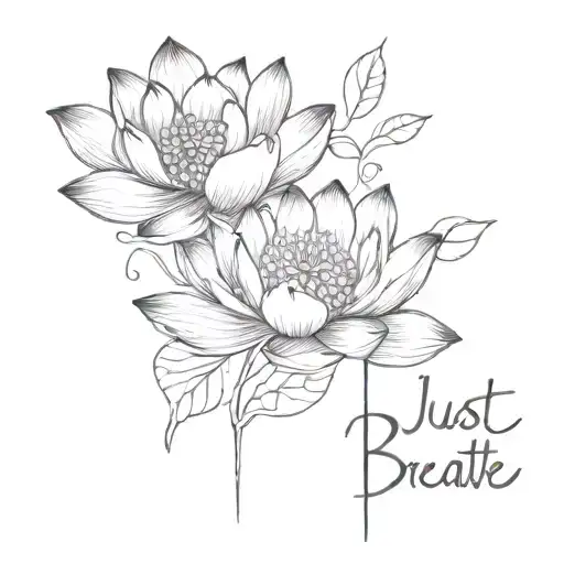 A Medium Size Tattoo With The Words Just Breathe On The Side Of A Lotus Flower