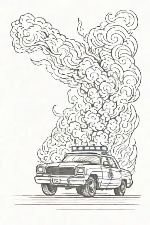 A Police Car Racing Through Flames With Sirens Blaring